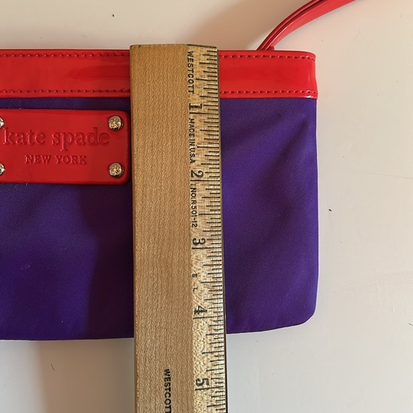 Kate Spade Chrissy wristlet wallet purple nylon with red patent trim and logo - Picture 12 of 12